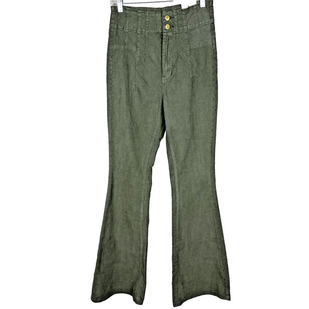 We The Free People Jayde Cord High Rise Jeans Size 28 Olive Green Flare NWOT